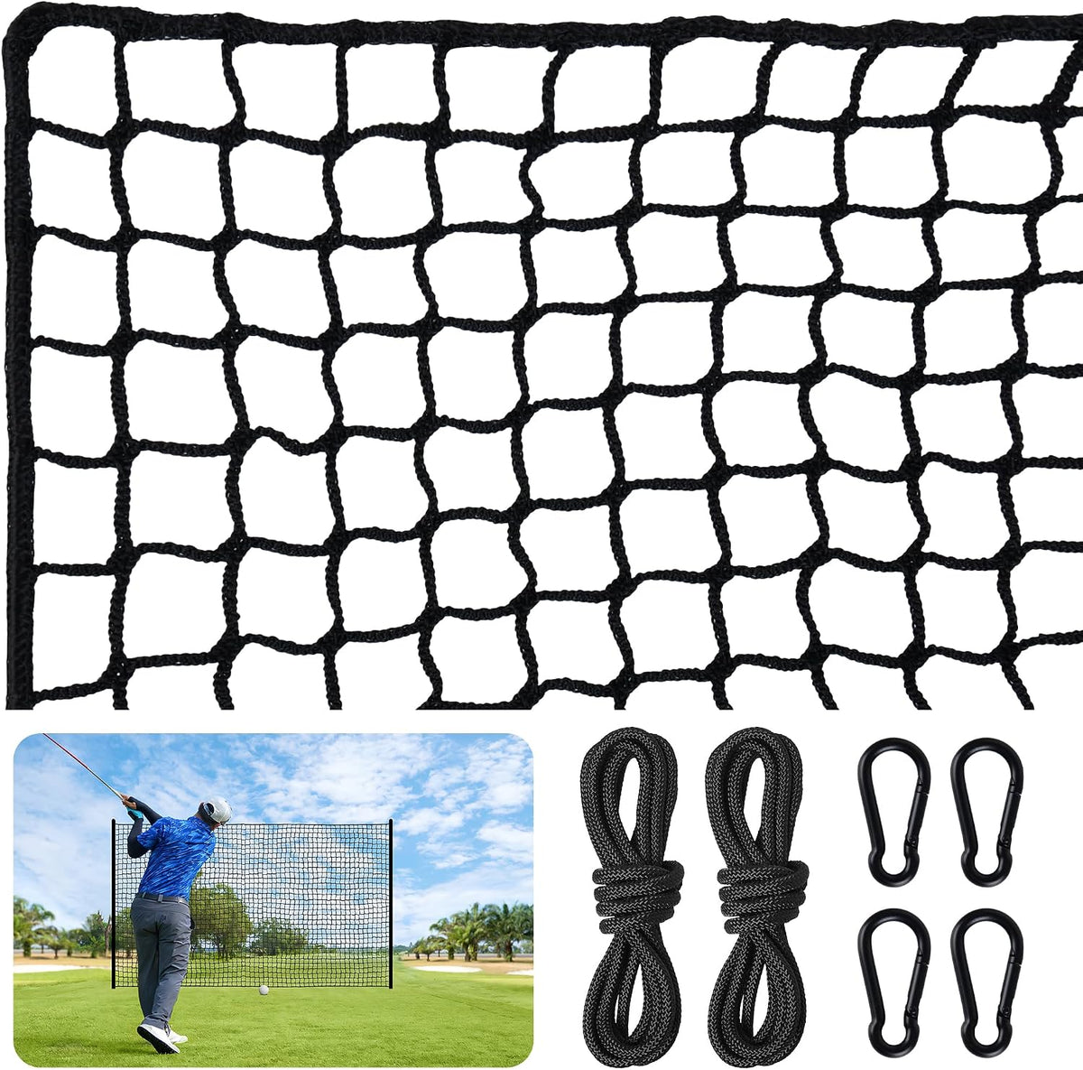 Nylon Golf Net 10/15/20/25/30/40/50Ft,Golf Practice Net with Rope and Carabiners,Durable Golf Hitting Net,Weatherproof Golf Netting,Practice Barrier Nets for Golf, Baseball, Hockey, Soccer