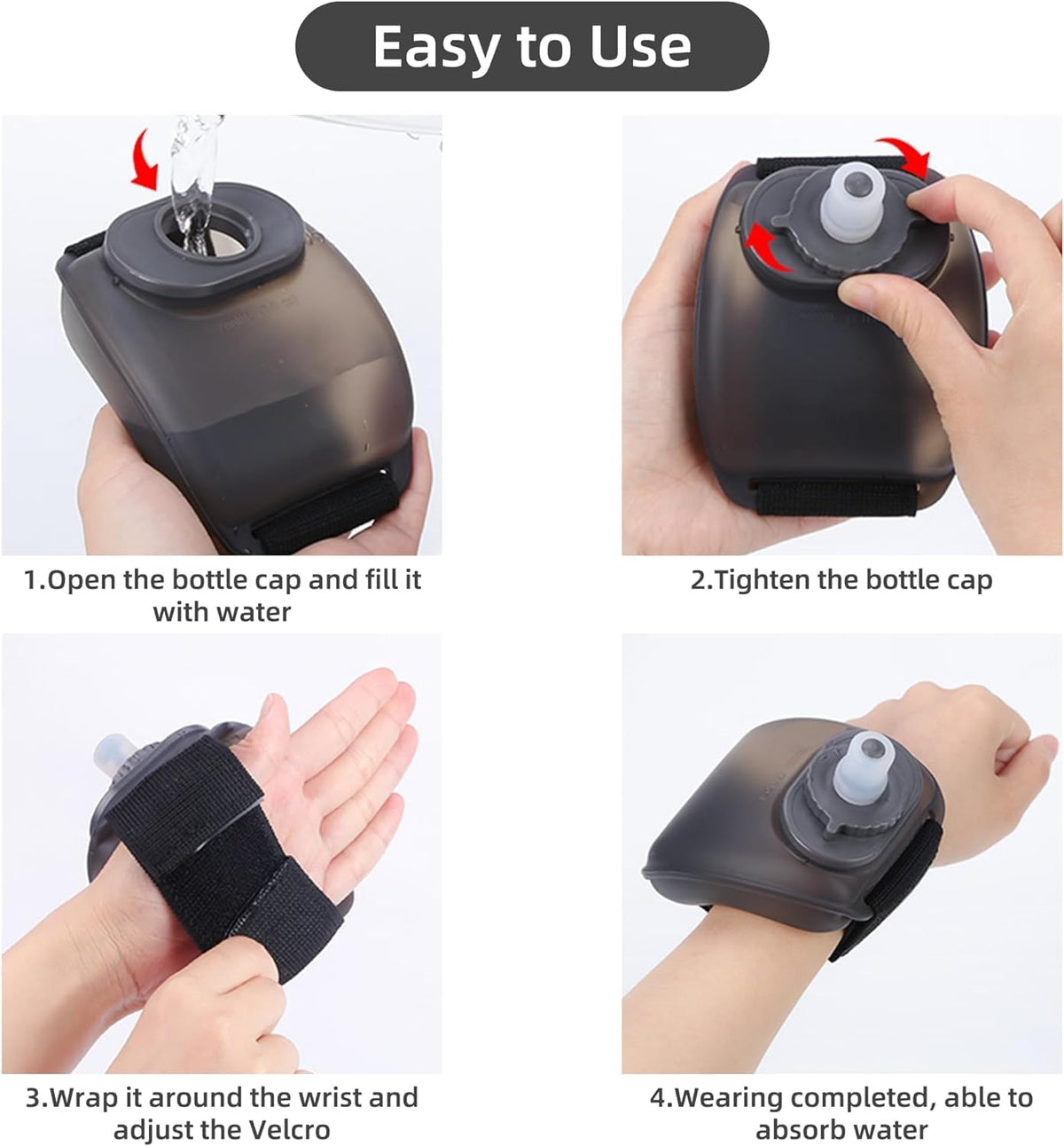 Sports Wrist Water Bottle Hand-Free Running Water Bottle,1Pc Wrist Sports Water Bottle with Adjustable Hand Strap,Portable Wrist Water Bottle,Wrist Sports Water Bottle,Wrist Running Water Bottle,White