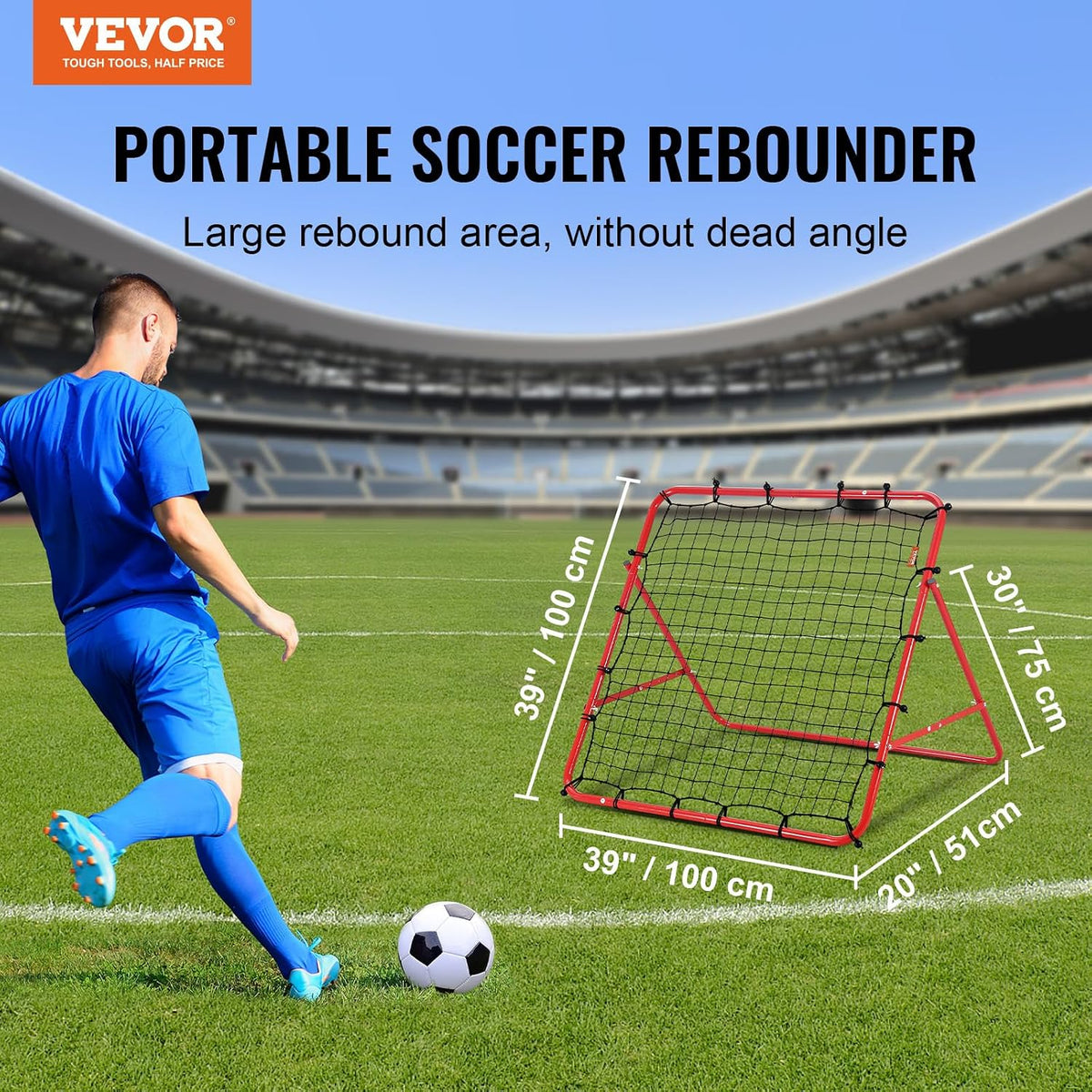 Soccer Rebounder Rebound Net, Kick-Back 100X100 Cm, Portable Football Training Gifts, Robust Goal Net, Aids & Equipment for Kids Teens & All Ages, Easy Set up & Perfect Storage