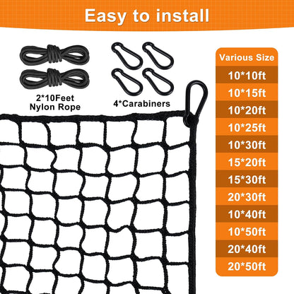 Nylon Golf Net 10/15/20/25/30/40/50Ft,Golf Practice Net with Rope and Carabiners,Durable Golf Hitting Net,Weatherproof Golf Netting,Practice Barrier Nets for Golf, Baseball, Hockey, Soccer