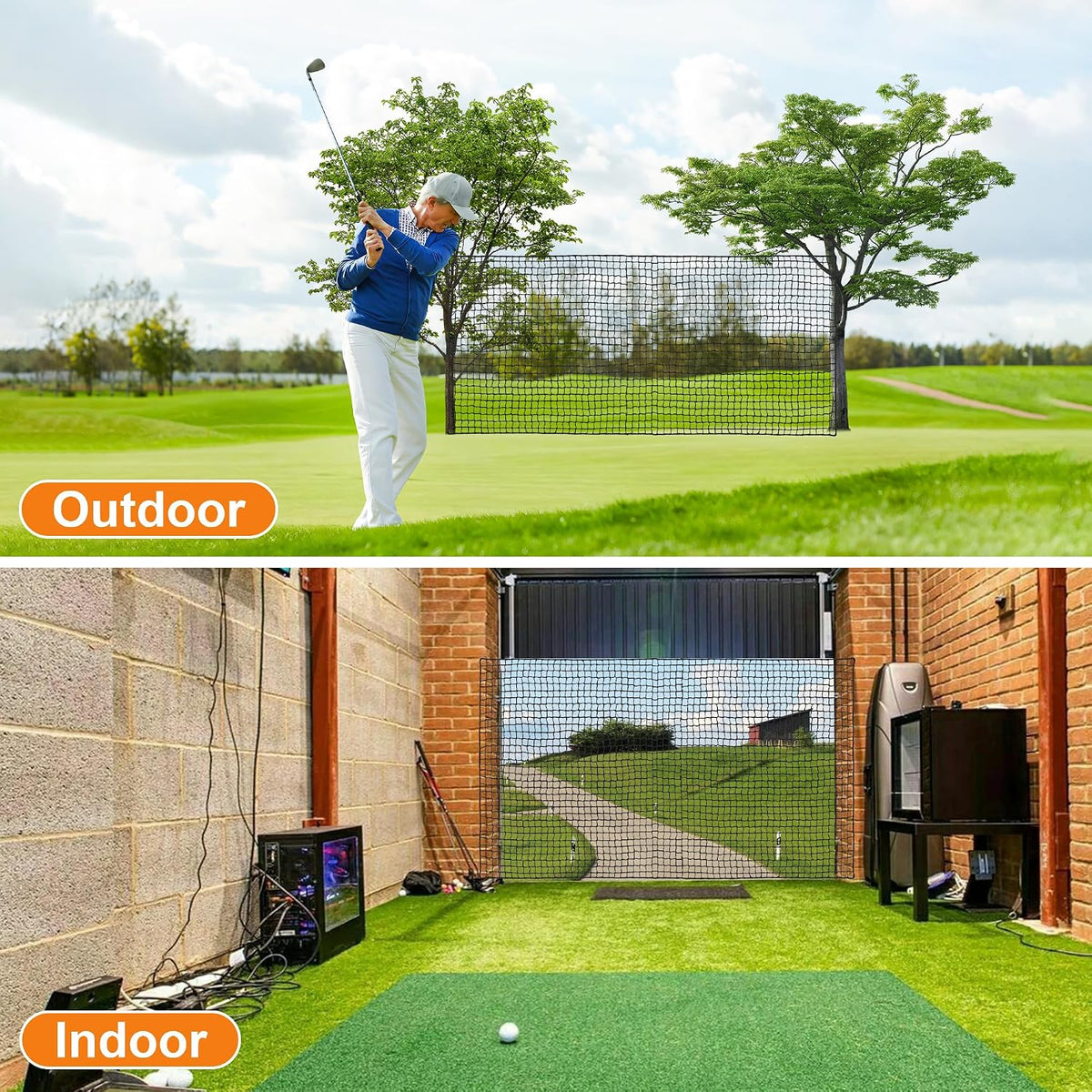 Nylon Golf Net 10/15/20/25/30/40/50Ft,Golf Practice Net with Rope and Carabiners,Durable Golf Hitting Net,Weatherproof Golf Netting,Practice Barrier Nets for Golf, Baseball, Hockey, Soccer