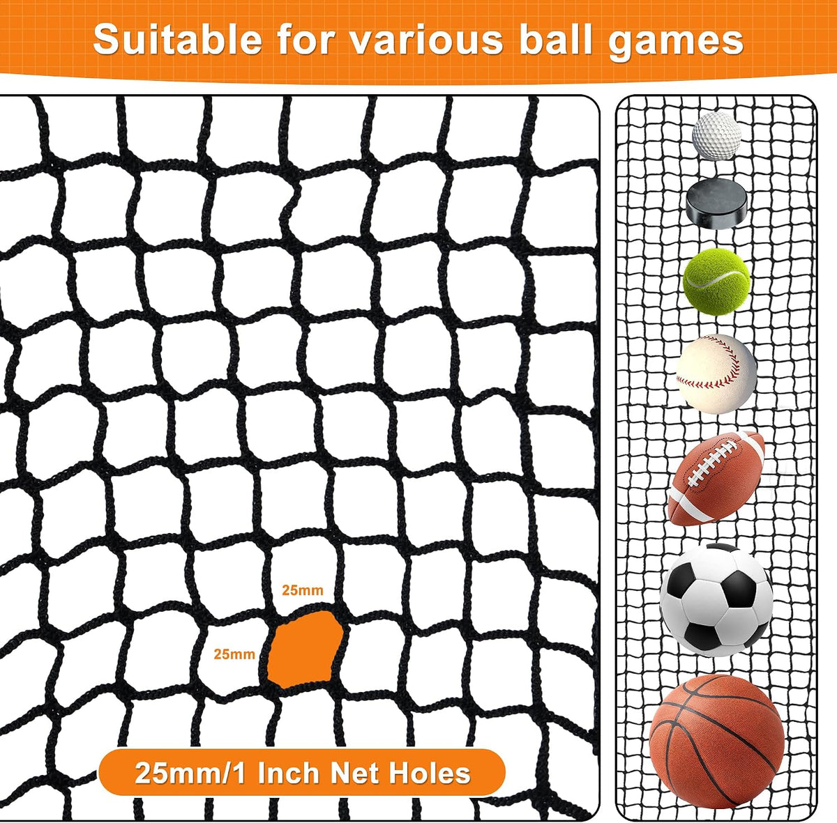 Nylon Golf Net 10/15/20/25/30/40/50Ft,Golf Practice Net with Rope and Carabiners,Durable Golf Hitting Net,Weatherproof Golf Netting,Practice Barrier Nets for Golf, Baseball, Hockey, Soccer