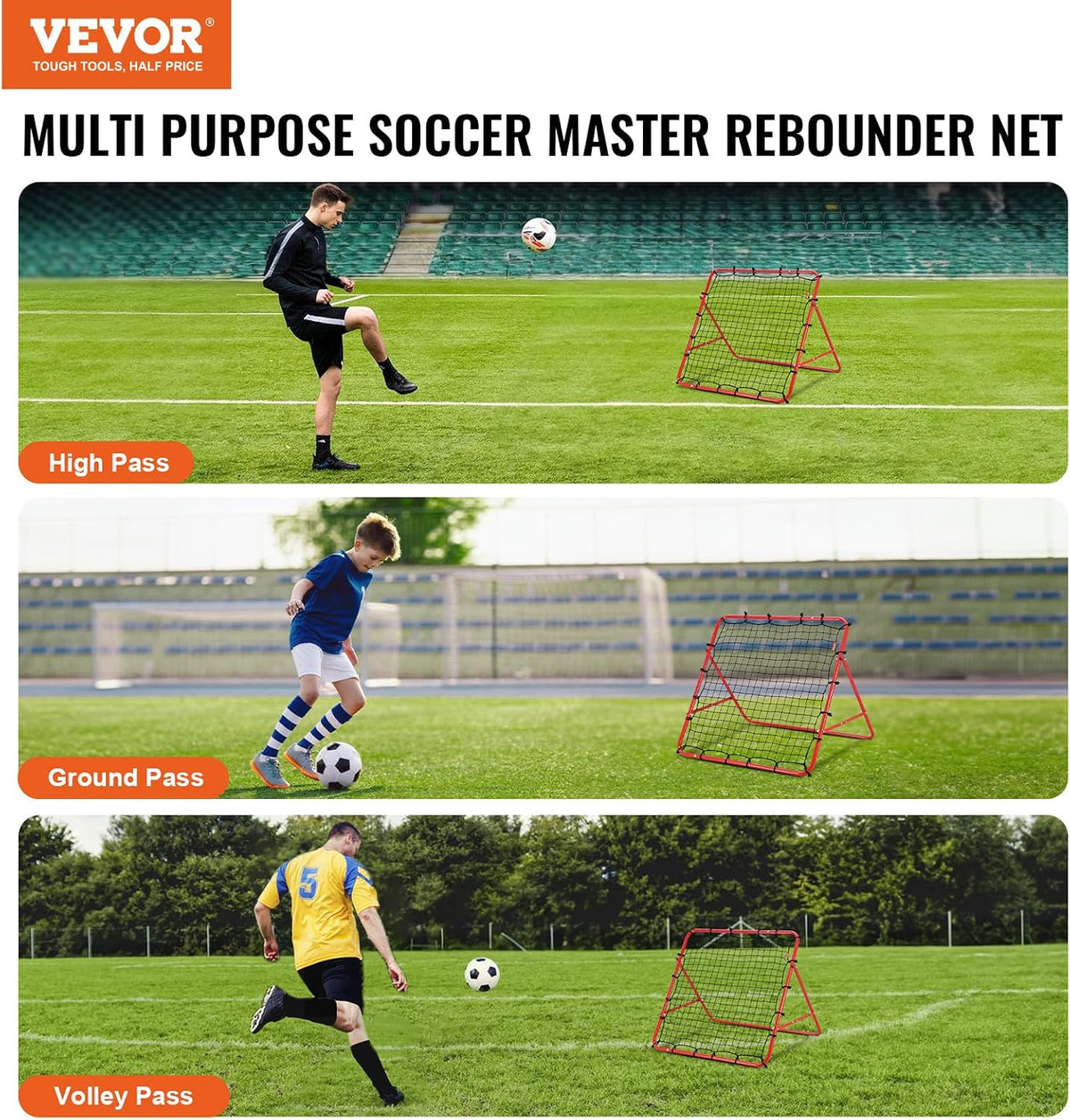 Soccer Rebounder Rebound Net, Kick-Back 100X100 Cm, Portable Football Training Gifts, Robust Goal Net, Aids & Equipment for Kids Teens & All Ages, Easy Set up & Perfect Storage