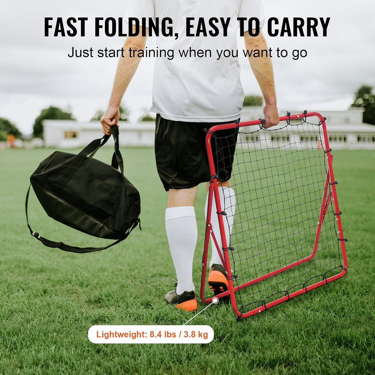 Soccer Rebounder Rebound Net, Kick-Back 100X100 Cm, Portable Football Training Gifts, Robust Goal Net, Aids & Equipment for Kids Teens & All Ages, Easy Set up & Perfect Storage