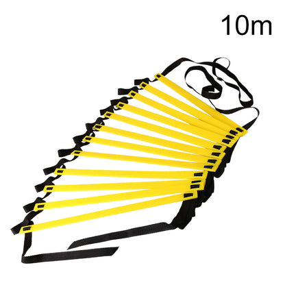 VeyaSports 10-meter agility training ladder with yellow PP rungs and black nylon straps for speed and fitness drills